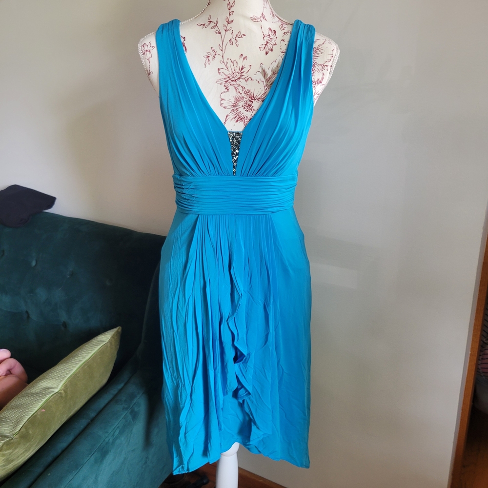BCBGMaxAzria Vibrant Teal Backless Embelished Party Cocktail Dress